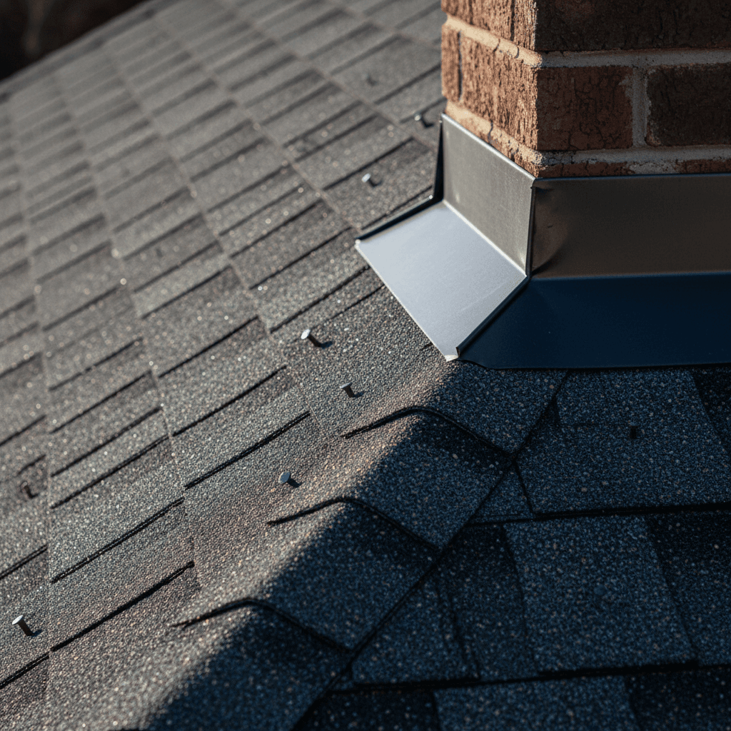 Close-up texture of architectural asphalt shingles on a commercial roof