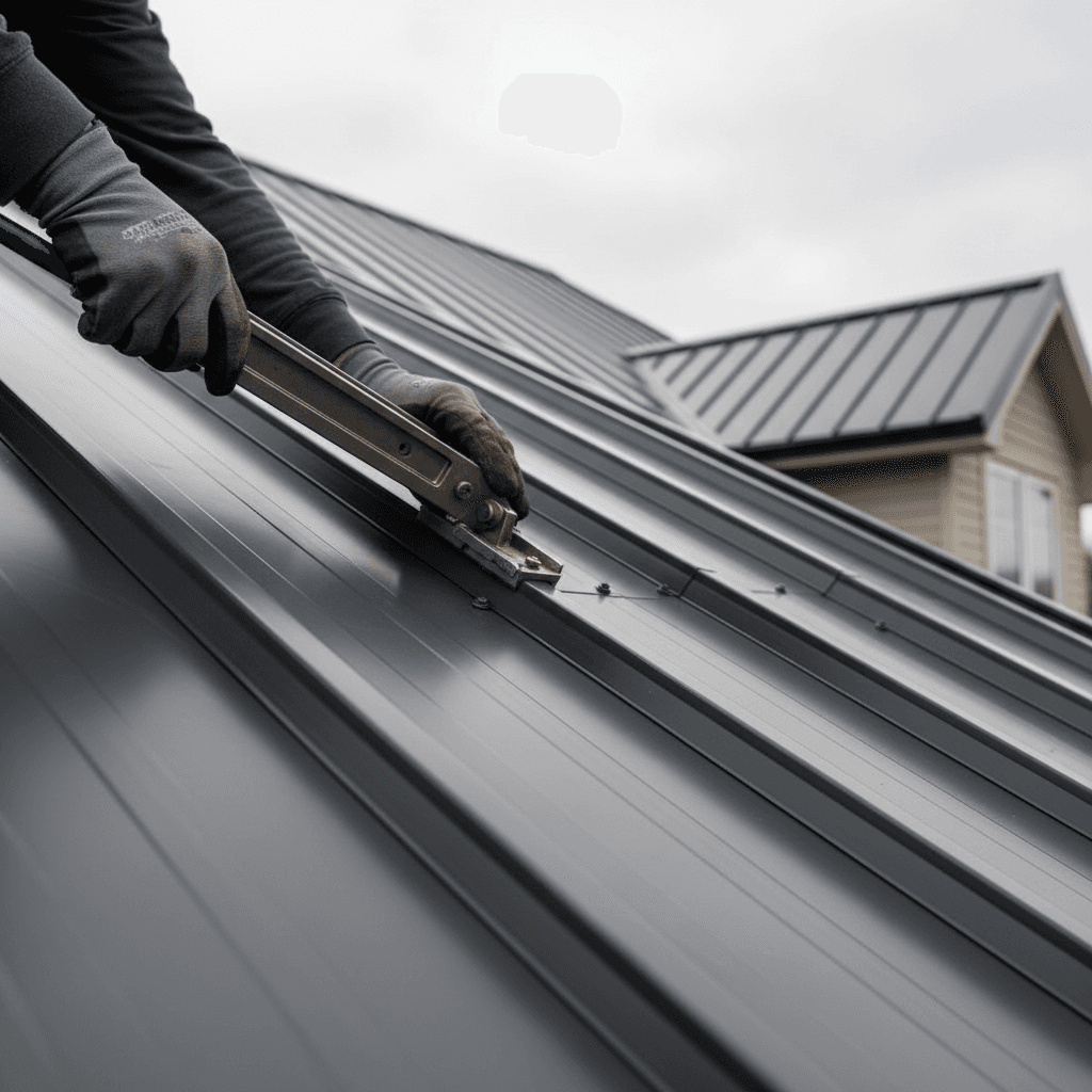 Steel standing seam metal panels with a visible rib profile