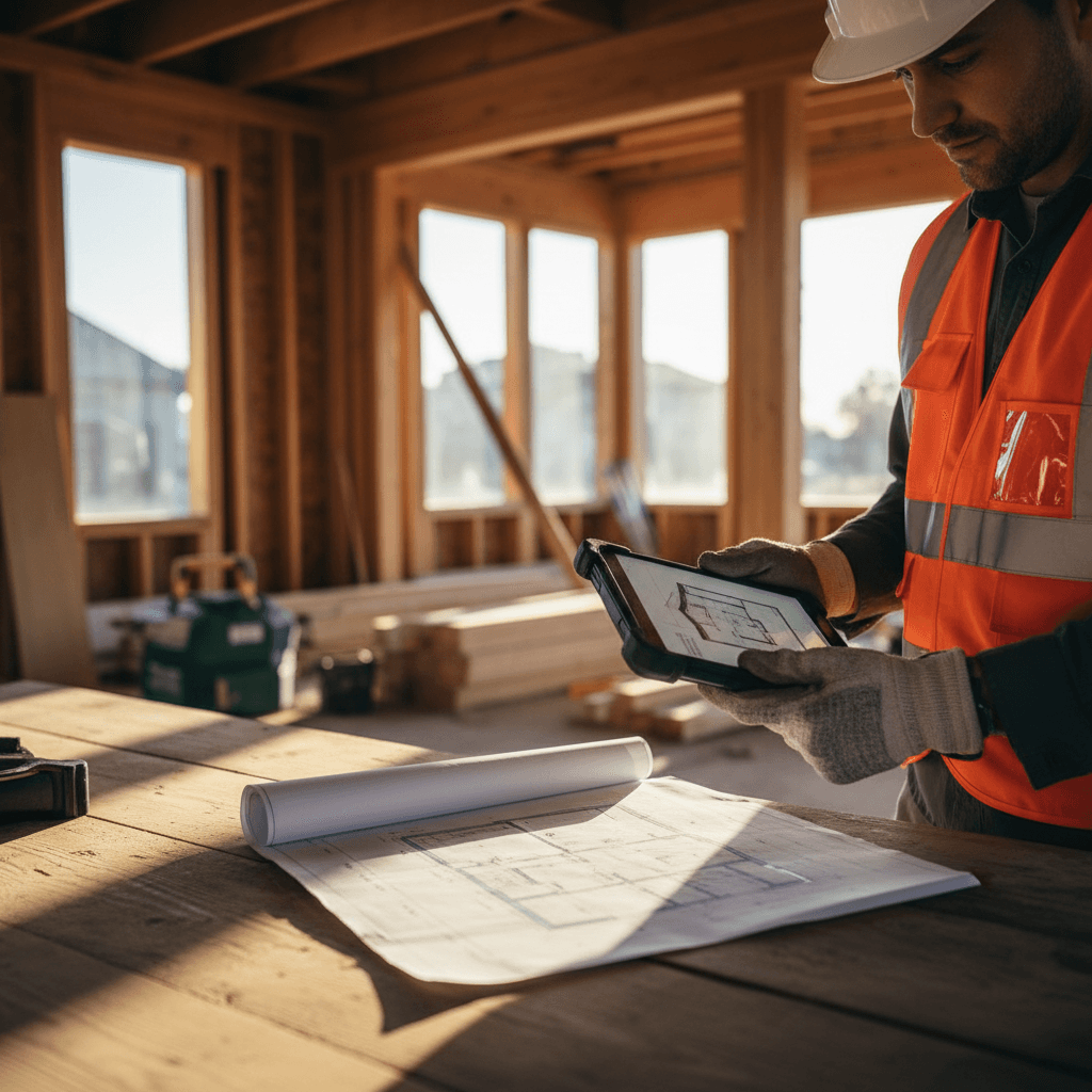 Contractor reviewing vendor approval paperwork on a clipboard