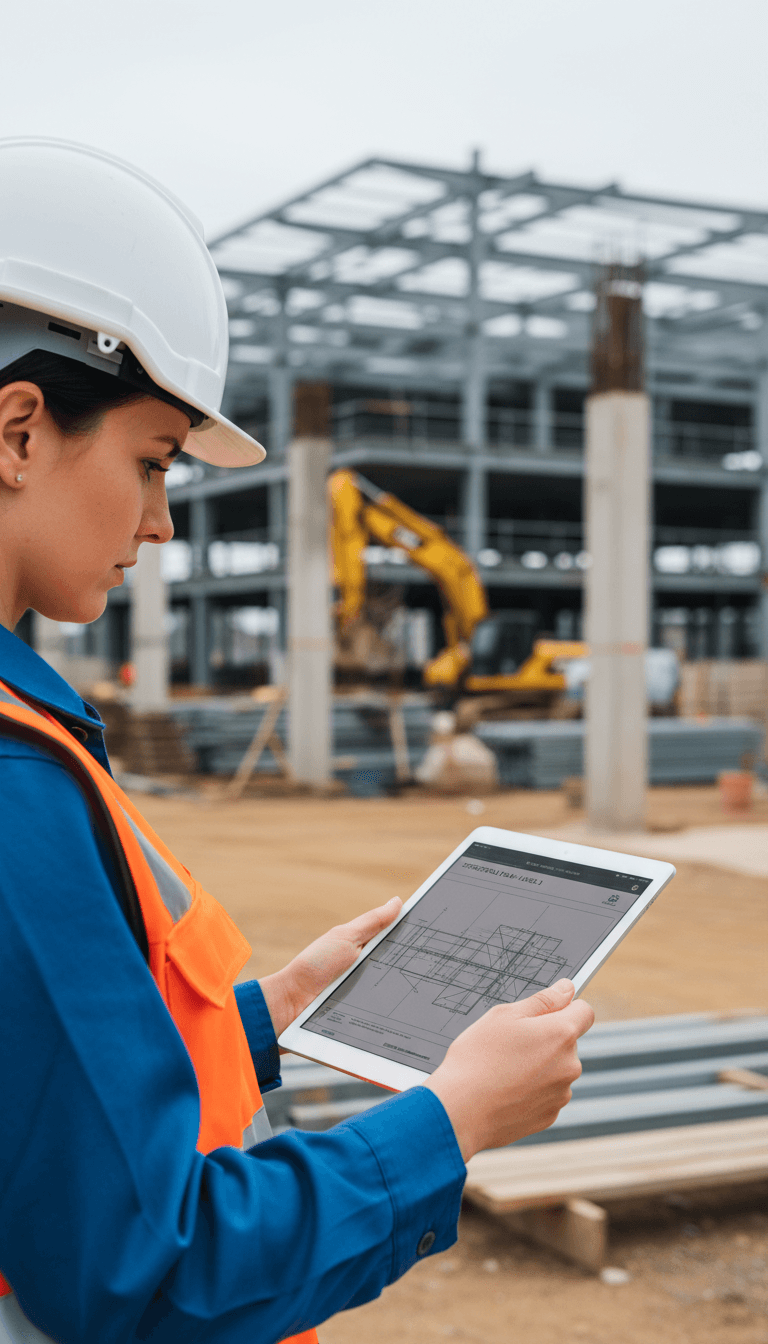 Construction manager reviewing MWBE paperwork on a clipboard